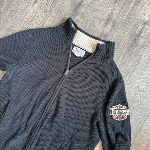SOLD Lucky Brand Vintage Triumph Handcrafted Knit Zip Up Sweater XL - Picture 3 of 4